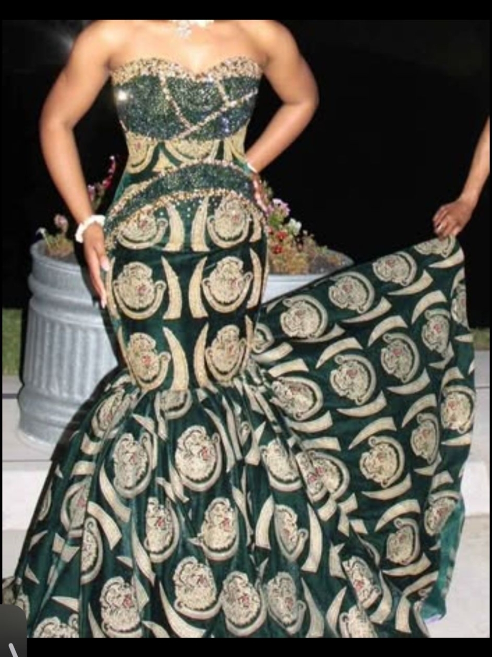 Strapless Emerald and Gold Mermaid Evening Gown